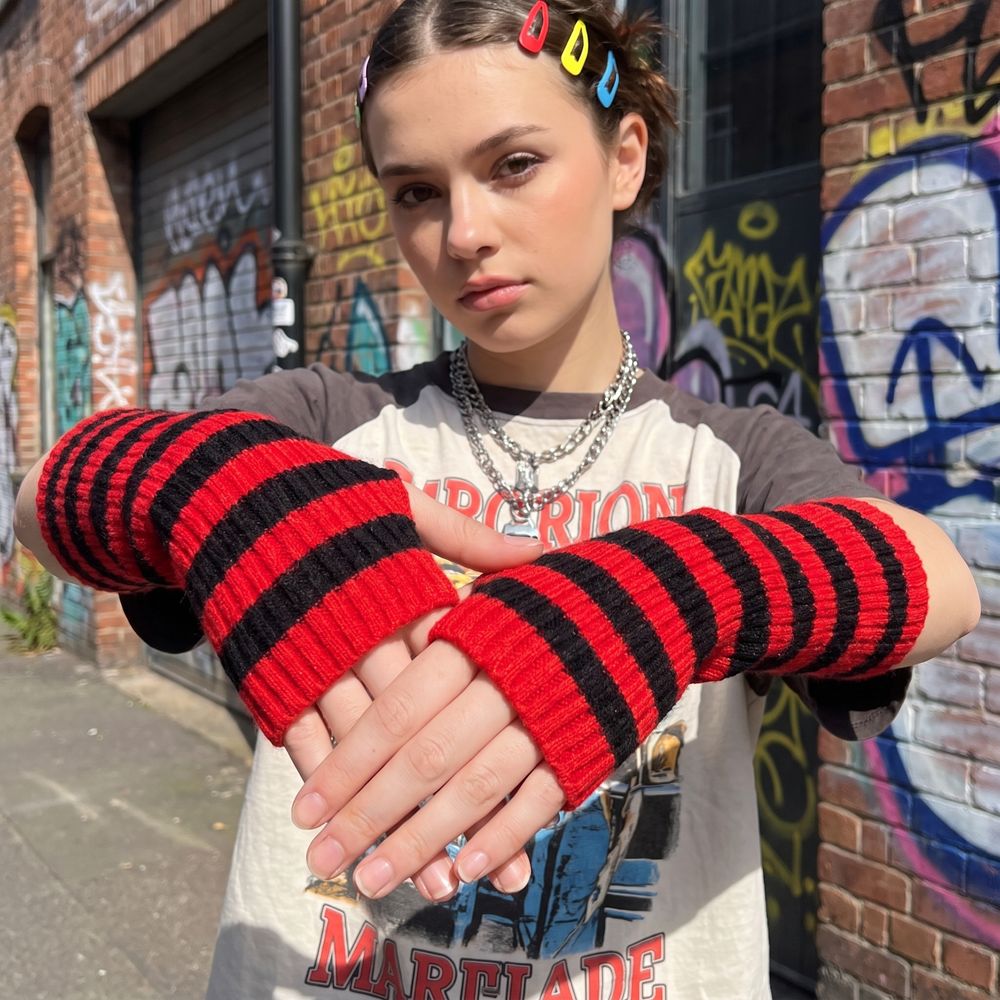 Fingerless Glove Knit - Fashion Y2K Striped Knitted Arm Sleeves