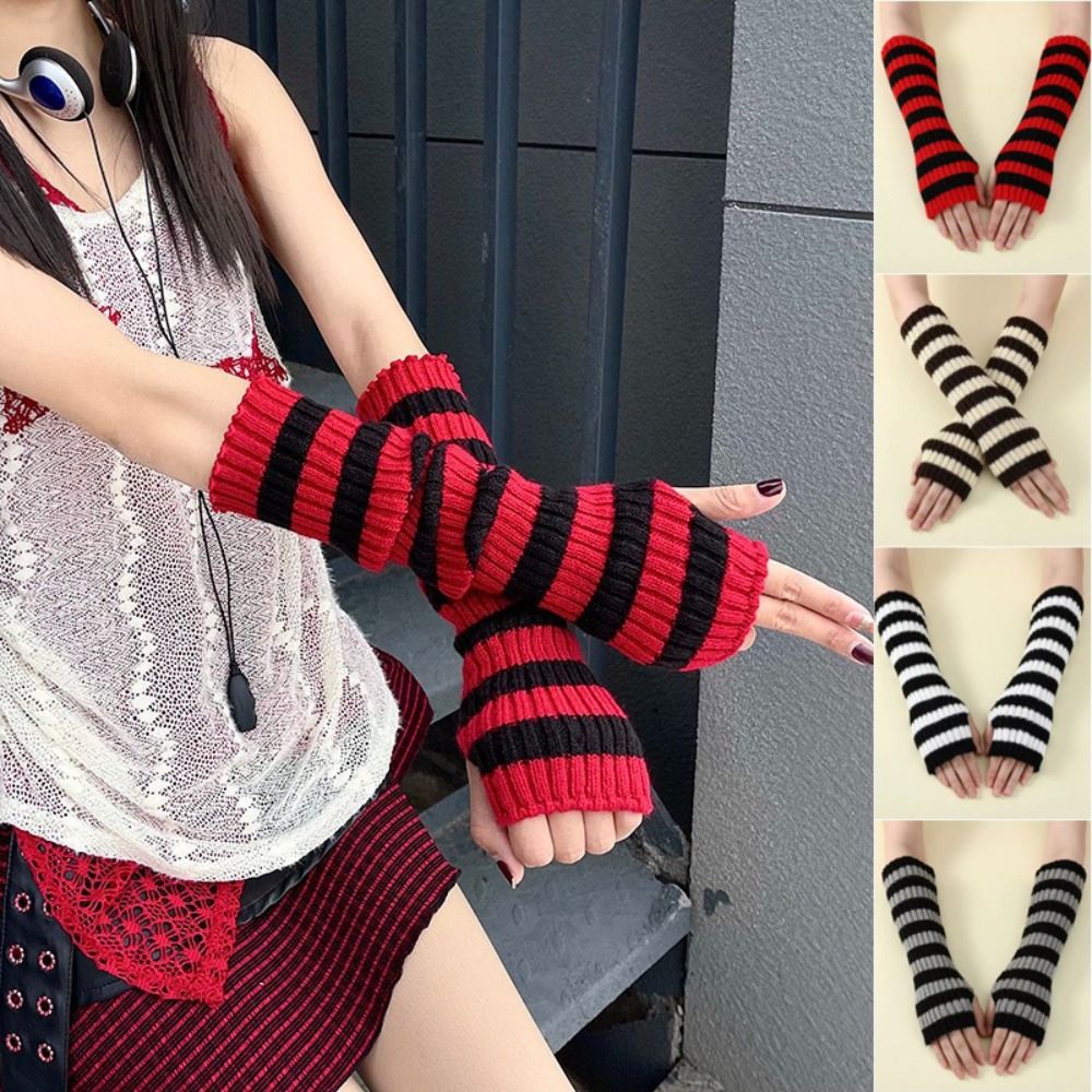Fashion Y2K Striped Knitted Ar - đánh giá và giá Fingerless Glove Knit